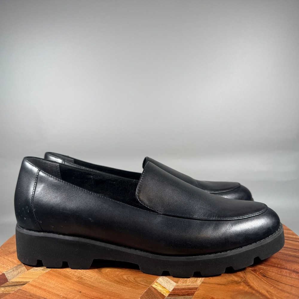 Vionic Kensley Black Leather Lug Sole Platform Loafers Womens 10 Orthotic